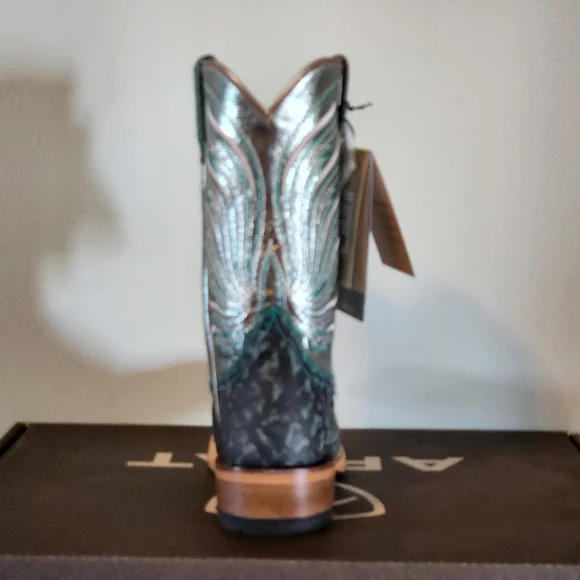 ARIAT Futurity Elephant Print Size 8.5 Green Gold Cowboy Boots Square Toe - Picture 7 of 8